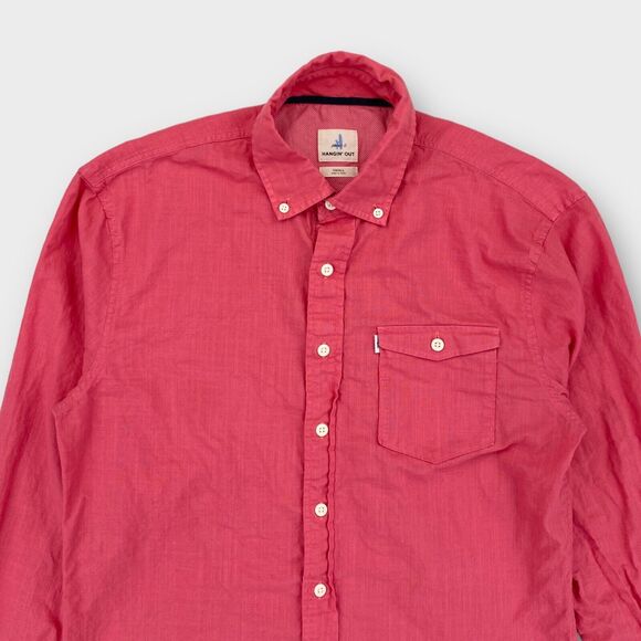 $115 Johnnie O Hangin Out Mens Small Brodie Pink Red Woven Textile Button Down - Picture 3 of 11